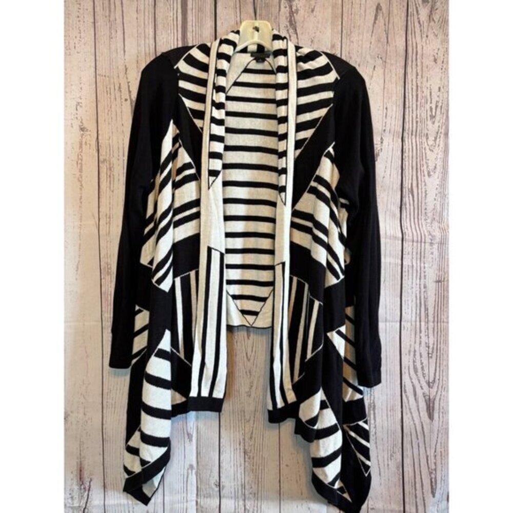 Worthington Black & Tan Waterfall Drape Cardigan Sweater Cadual Office  Large